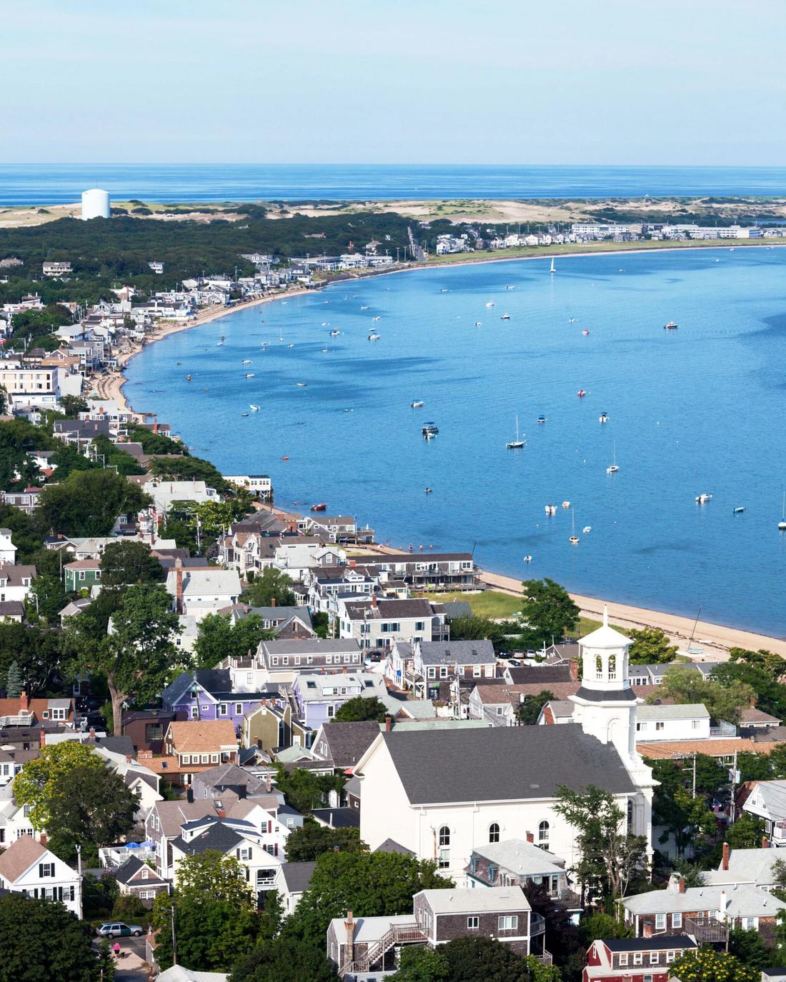 Provincetown harbor and rooftops seen from above